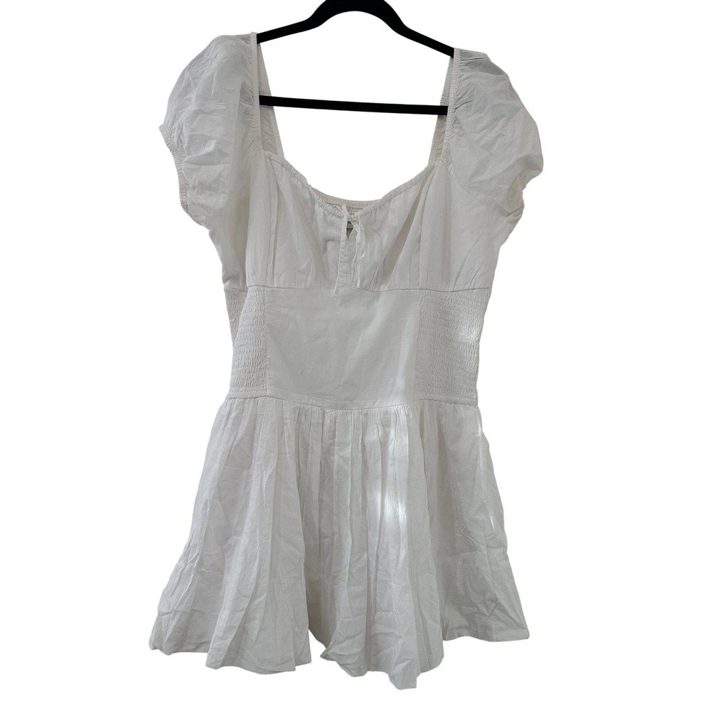 Hollister White Cotton Puff Sleeve Smocked  Mini Dress XL Cottagecore Coastal